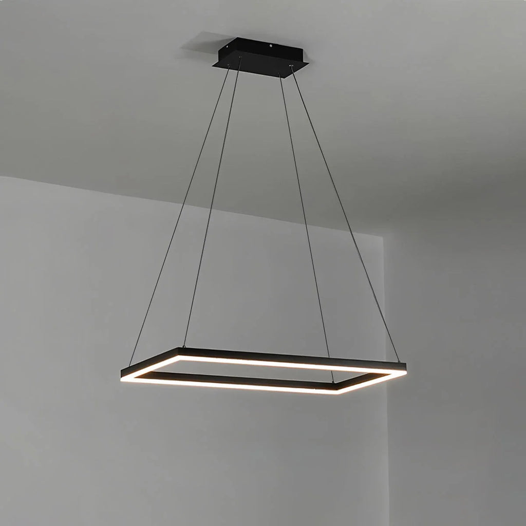 Modern Black Tiered Rectangular Chandelier