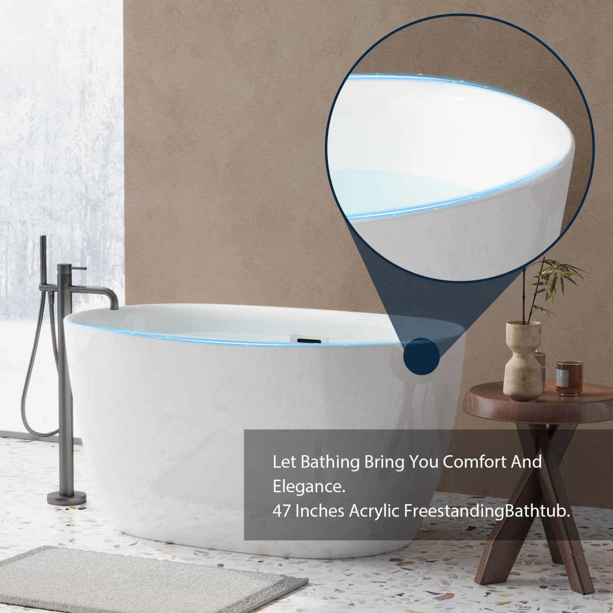 47-inch Sleek Oval Acrylic Tub