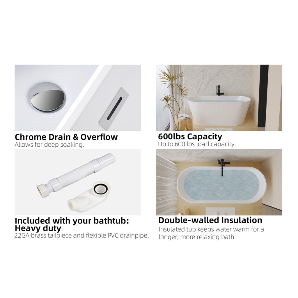 55-inch Glossy White Soaking Tub