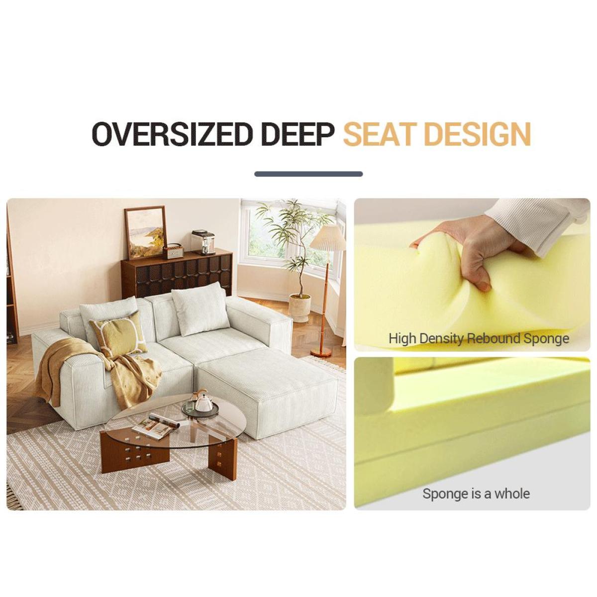 118-inch modular sofa can be converted into an oversized sofa bed Free conversion sofa set flexible configuration, soft corduroy cloud velvet fabric