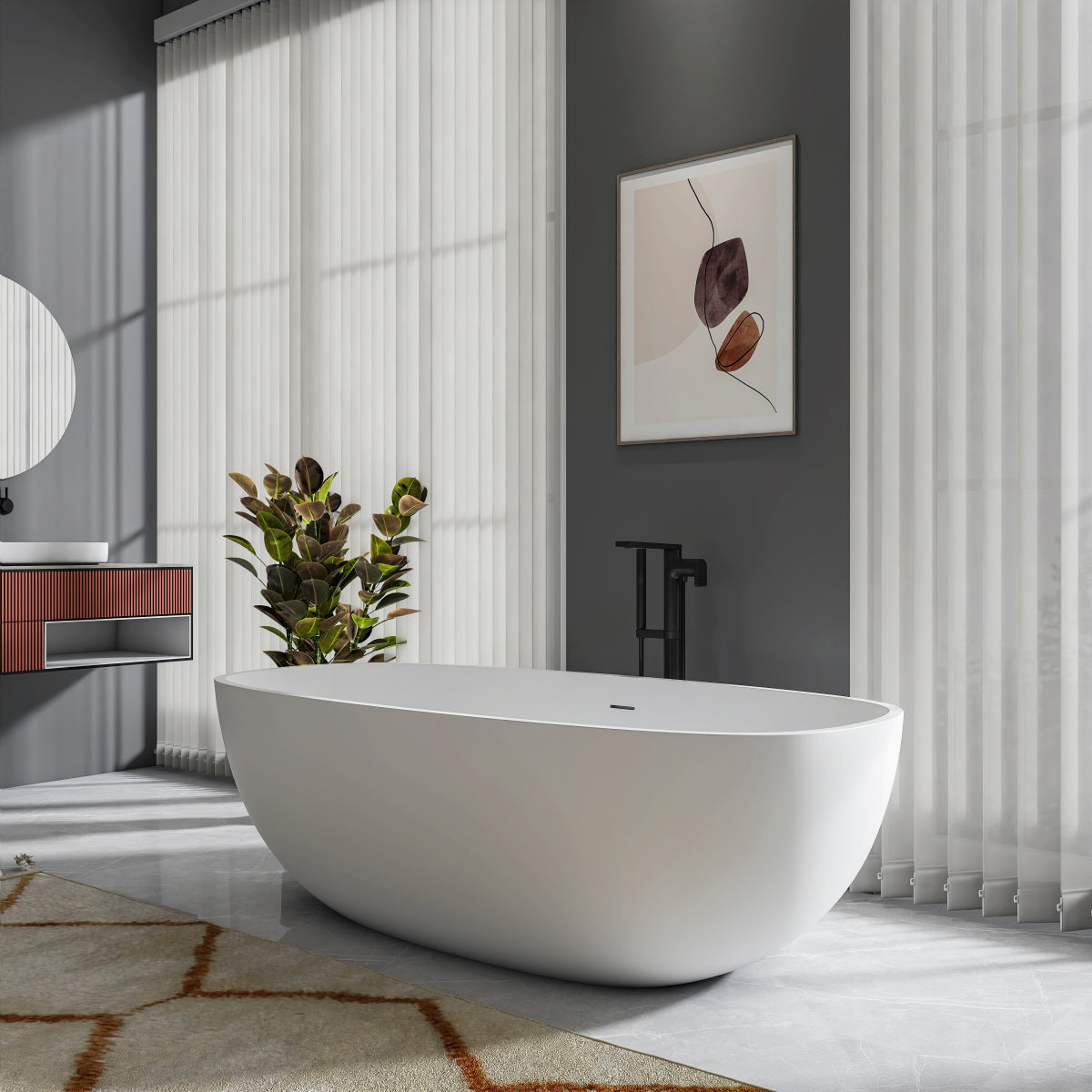 71 inch freestanding solid surface soaking bathtub for bathroom