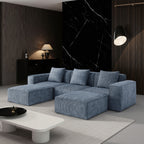 ShineHome 118 Inch Modular Sofa Bed Gray Corduroy Cloud Velvet Fabric With Flexible Configuration And Two Footrests