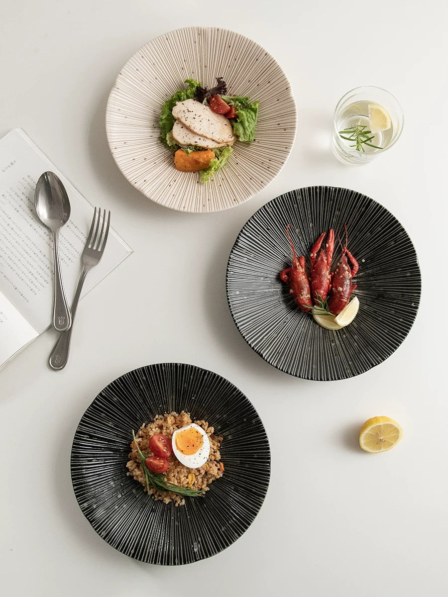 Mino Ware Thousand-Stripes Handcrafted Ceramic Plate