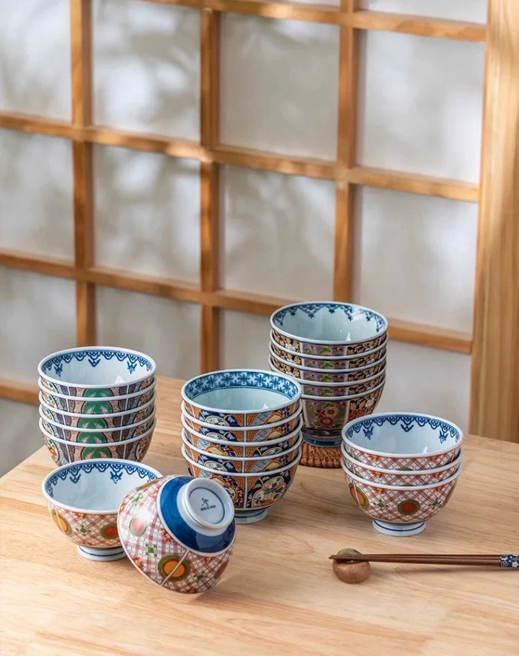 Mino Ware Imperial Floral Pattern Ceramic Bowl Set