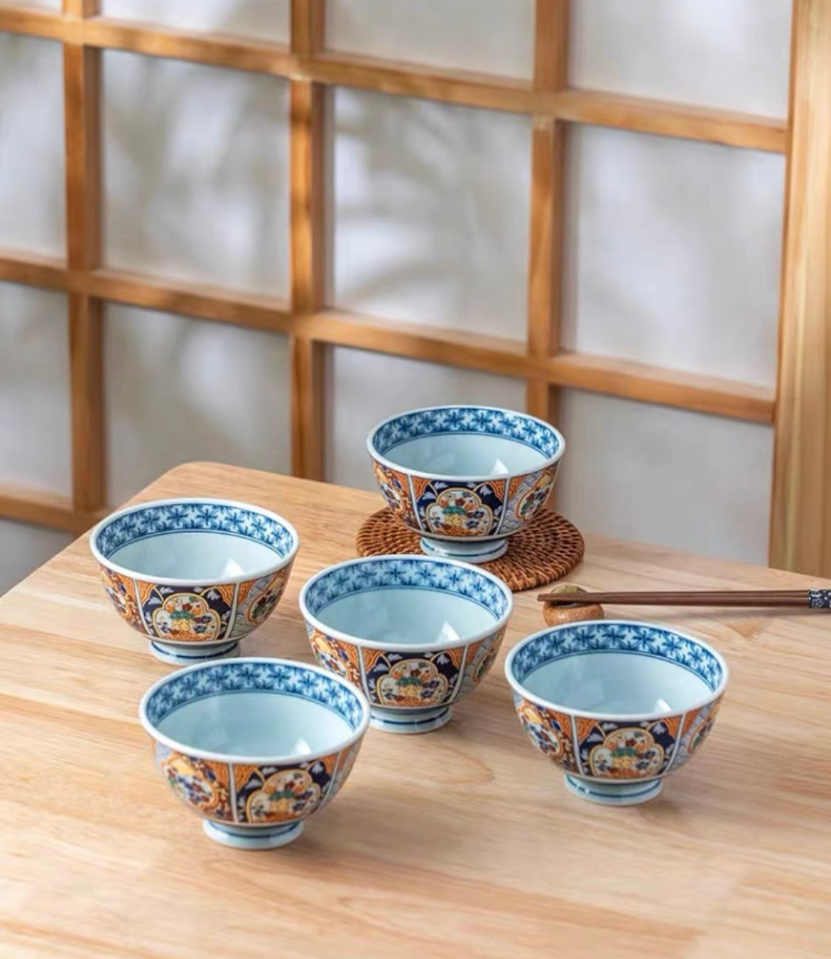 Mino Ware Imperial Floral Pattern Ceramic Bowl Set