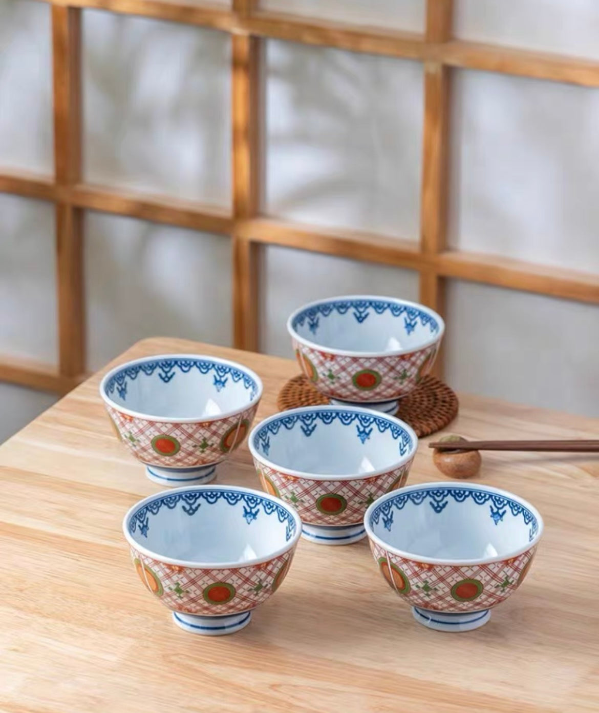 Mino Ware Imperial Floral Pattern Ceramic Bowl Set