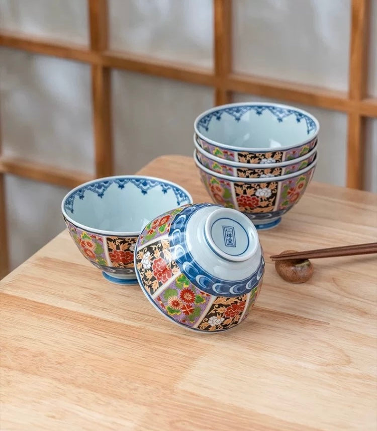 Mino Ware Imperial Floral Pattern Ceramic Bowl Set