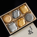 Hasami Ware Toyotsu Handcrafted Gold and Silver Decorated Dessert Plate Gift Set
