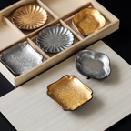 Hasami Ware Toyotsu Handcrafted Gold and Silver Decorated Dessert Plate Gift Set