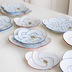 Arita Ware Hand-Painted Auspicious Knot Plate Gift Set