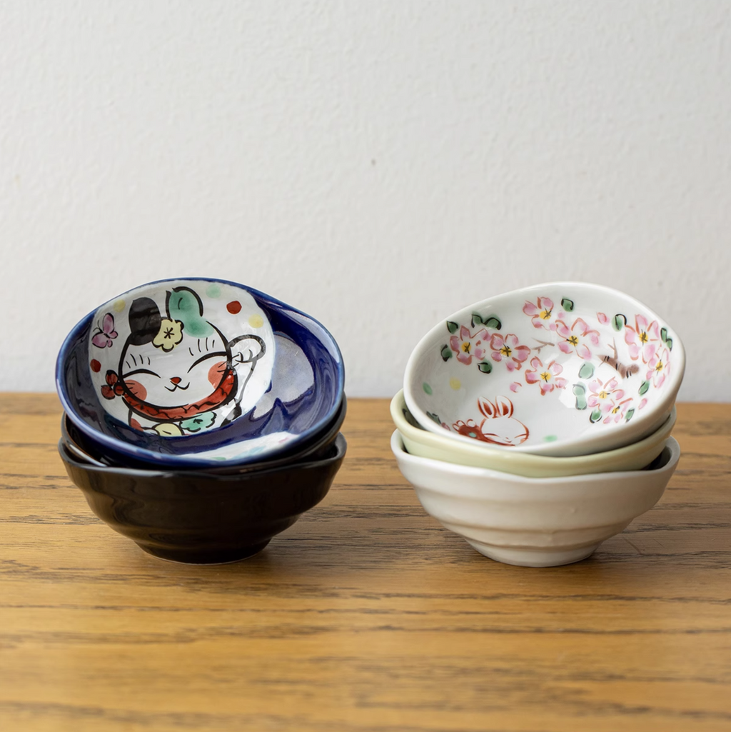 Seto Ware Yudachi Kiln Sakura Rabbit Ceramic Dipping Plate Gift Set
