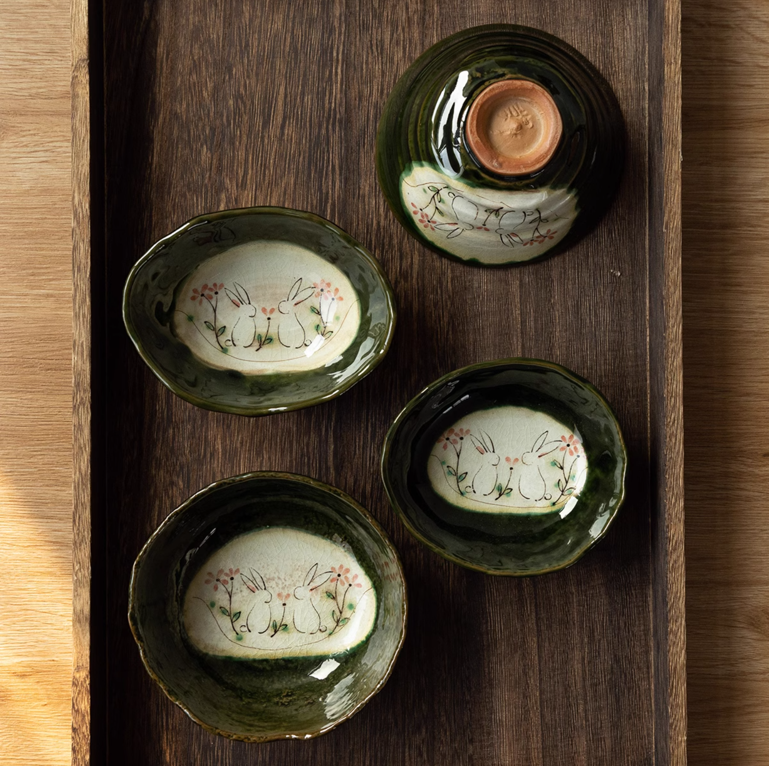 Seto Ware Hand-Painted Cute Rabbit Snack Bowl