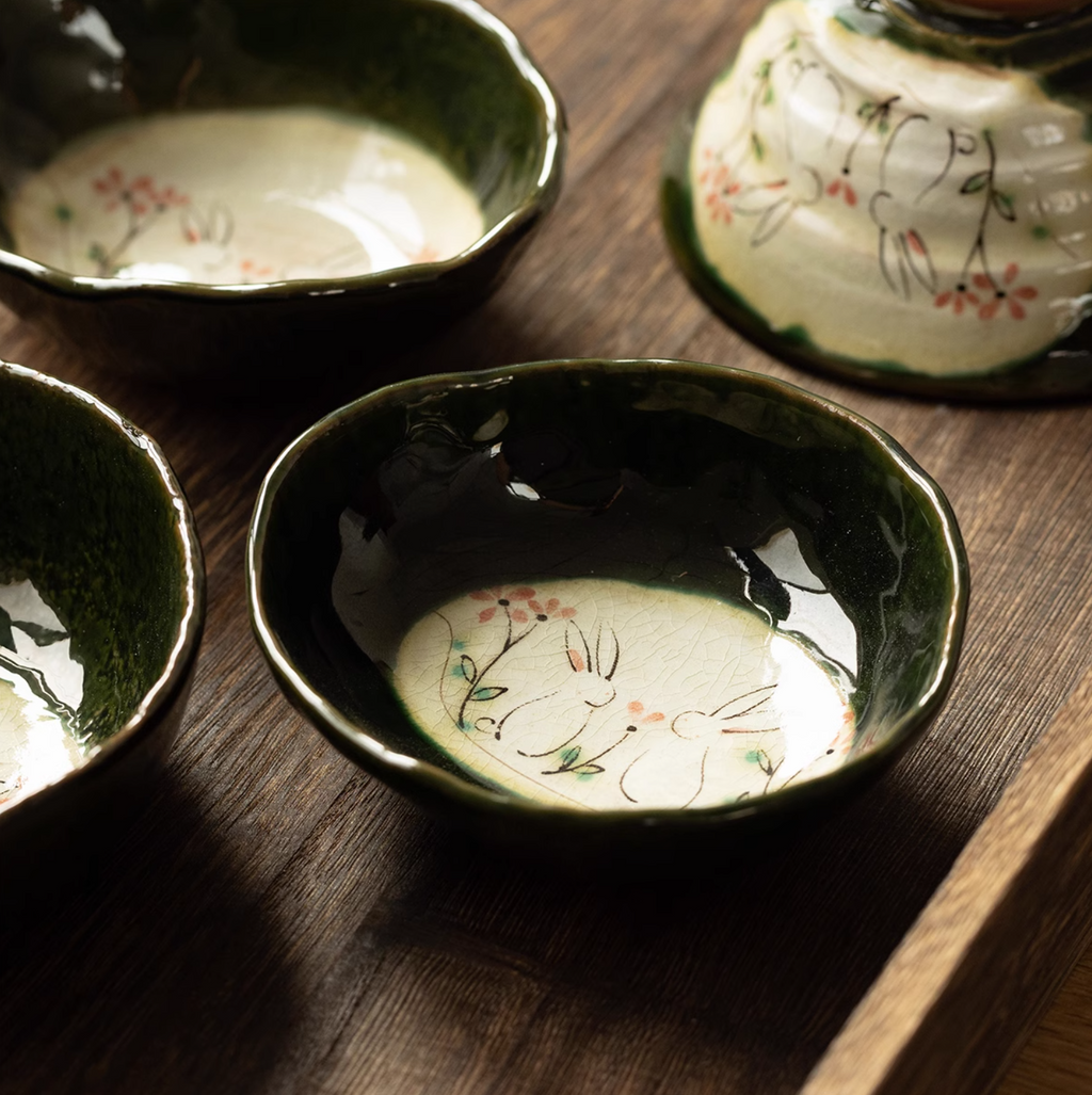 Seto Ware Hand-Painted Cute Rabbit Snack Bowl