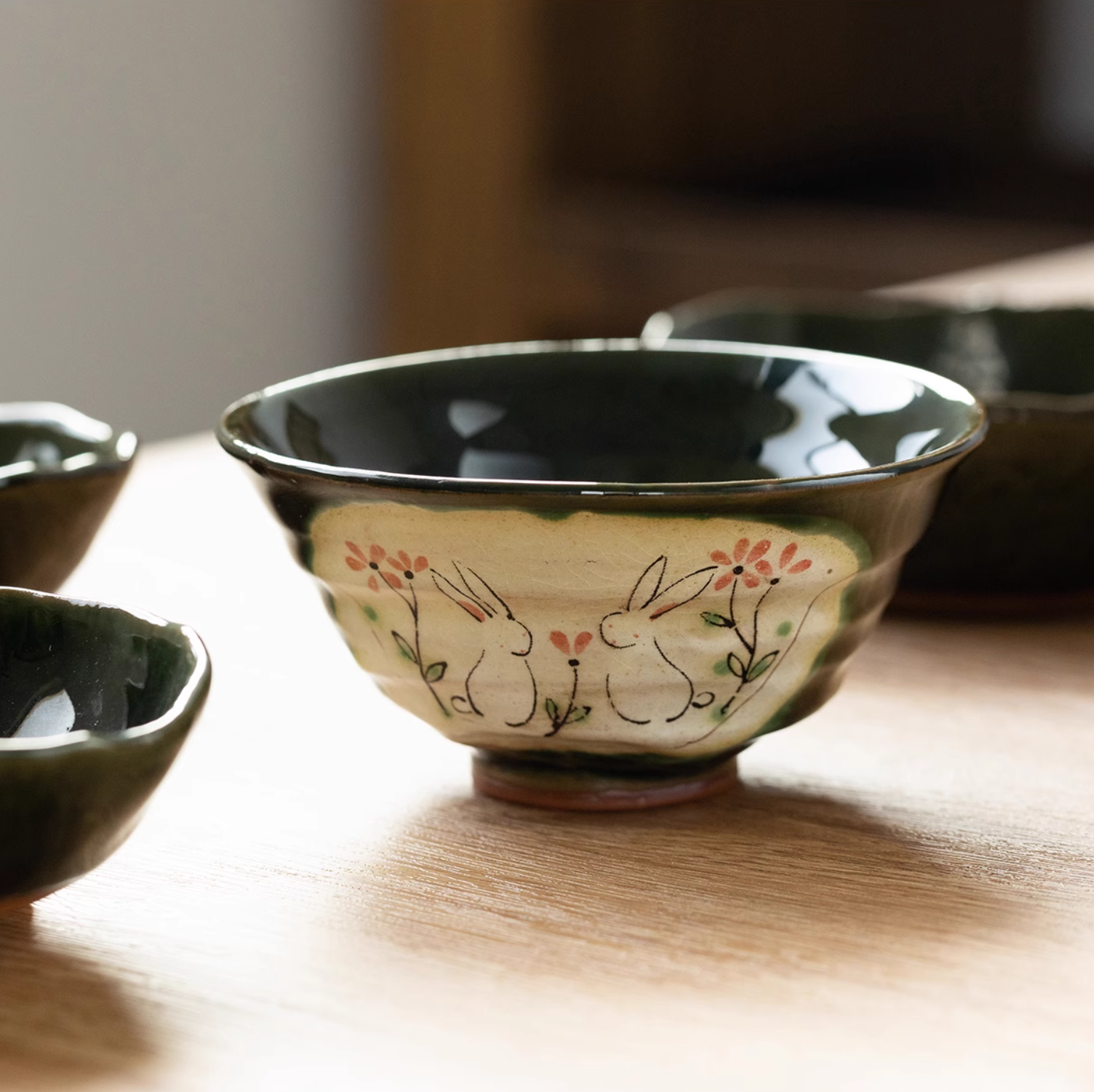 Seto Ware Hand-Painted Cute Rabbit Snack Bowl