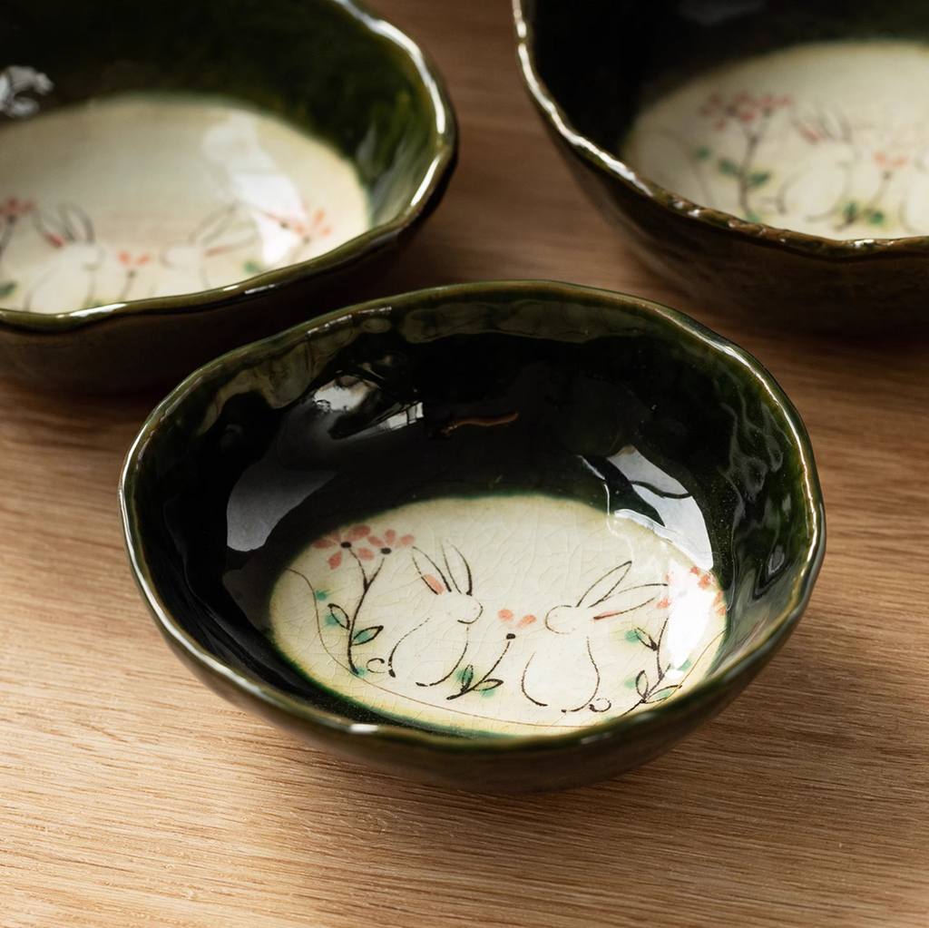 Seto Ware Hand-Painted Cute Rabbit Snack Bowl