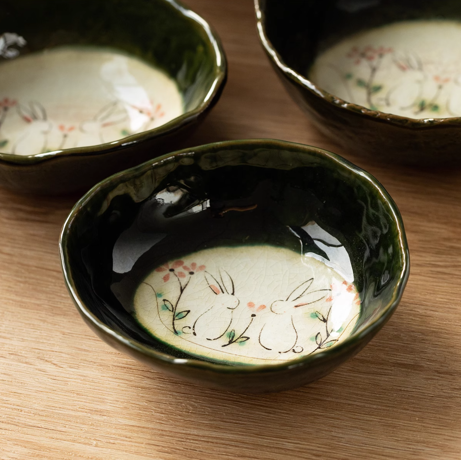 Seto Ware Hand-Painted Cute Rabbit Snack Bowl