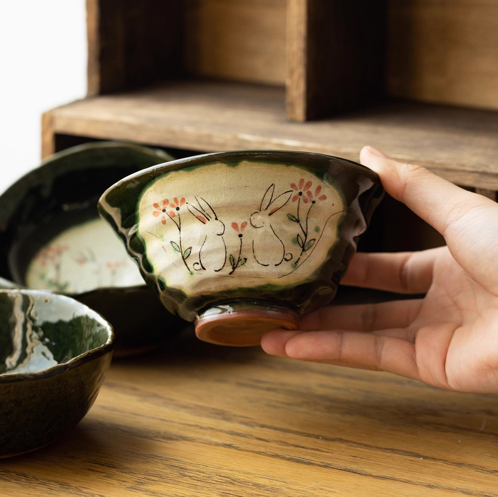 Seto Ware Hand-Painted Cute Rabbit Snack Bowl