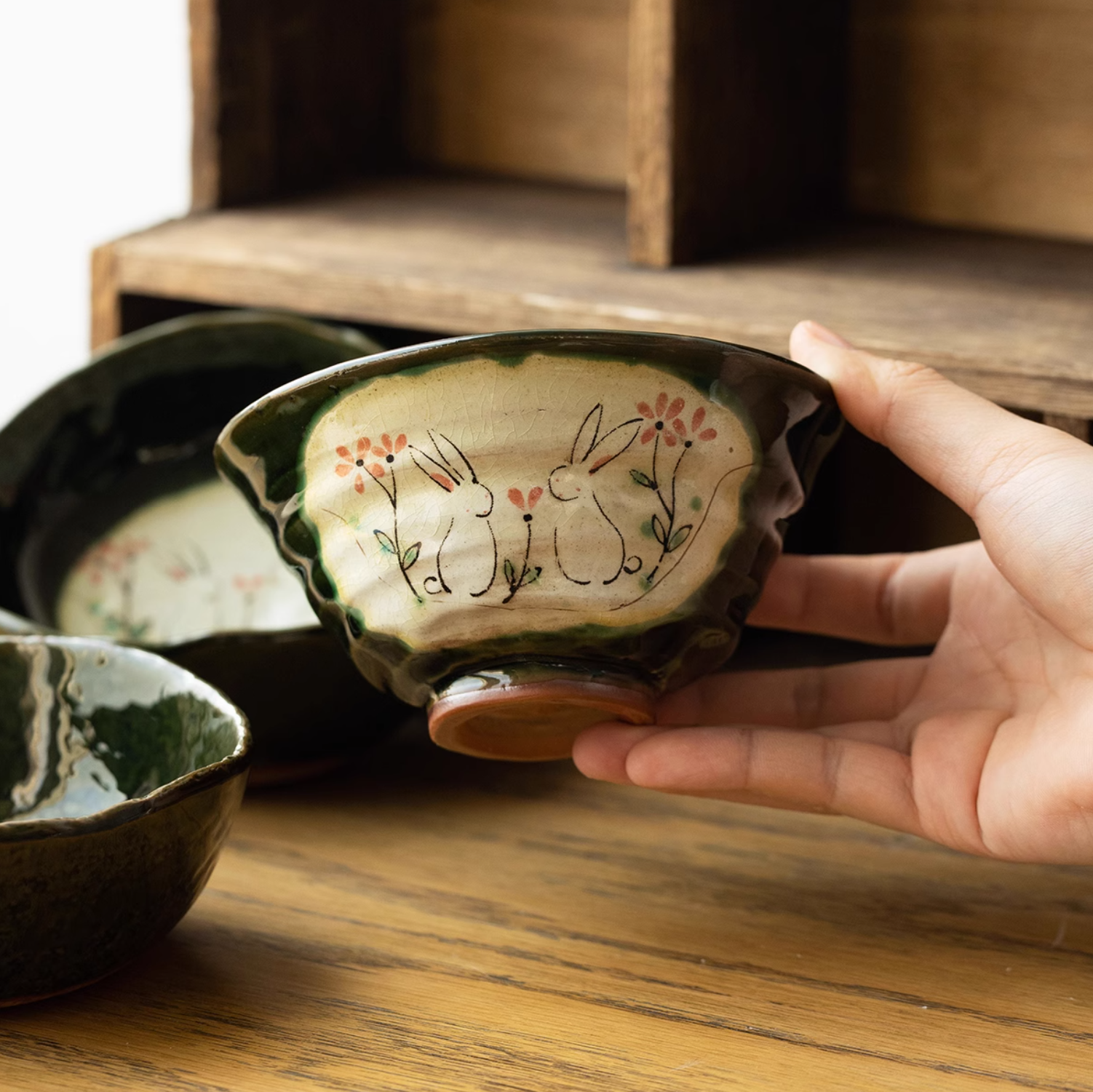 Seto Ware Hand-Painted Cute Rabbit Snack Bowl