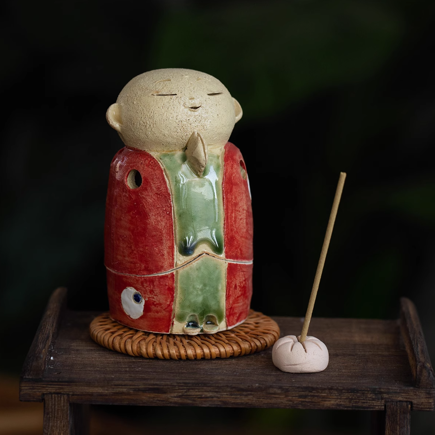 Seto Ware Handmade Rustic Clay Jizo Bodhisattva Incense Burner