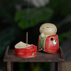 Seto Ware Handmade Rustic Clay Jizo Bodhisattva Incense Burner