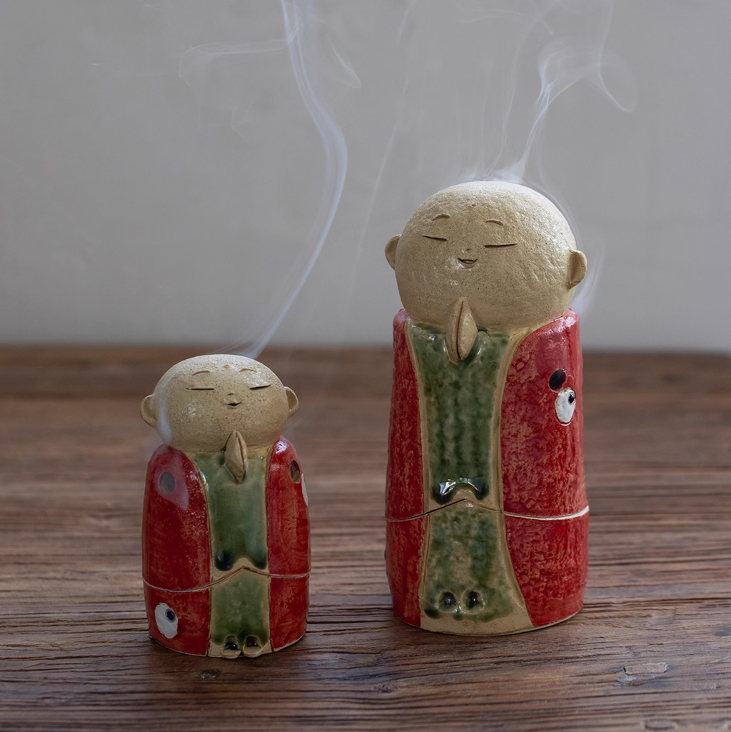 Seto Ware Handmade Rustic Clay Jizo Bodhisattva Incense Burner