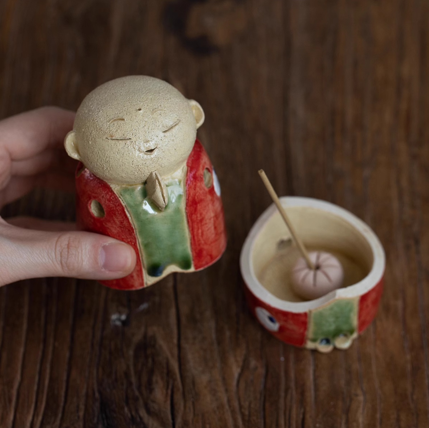 Seto Ware Handmade Rustic Clay Jizo Bodhisattva Incense Burner