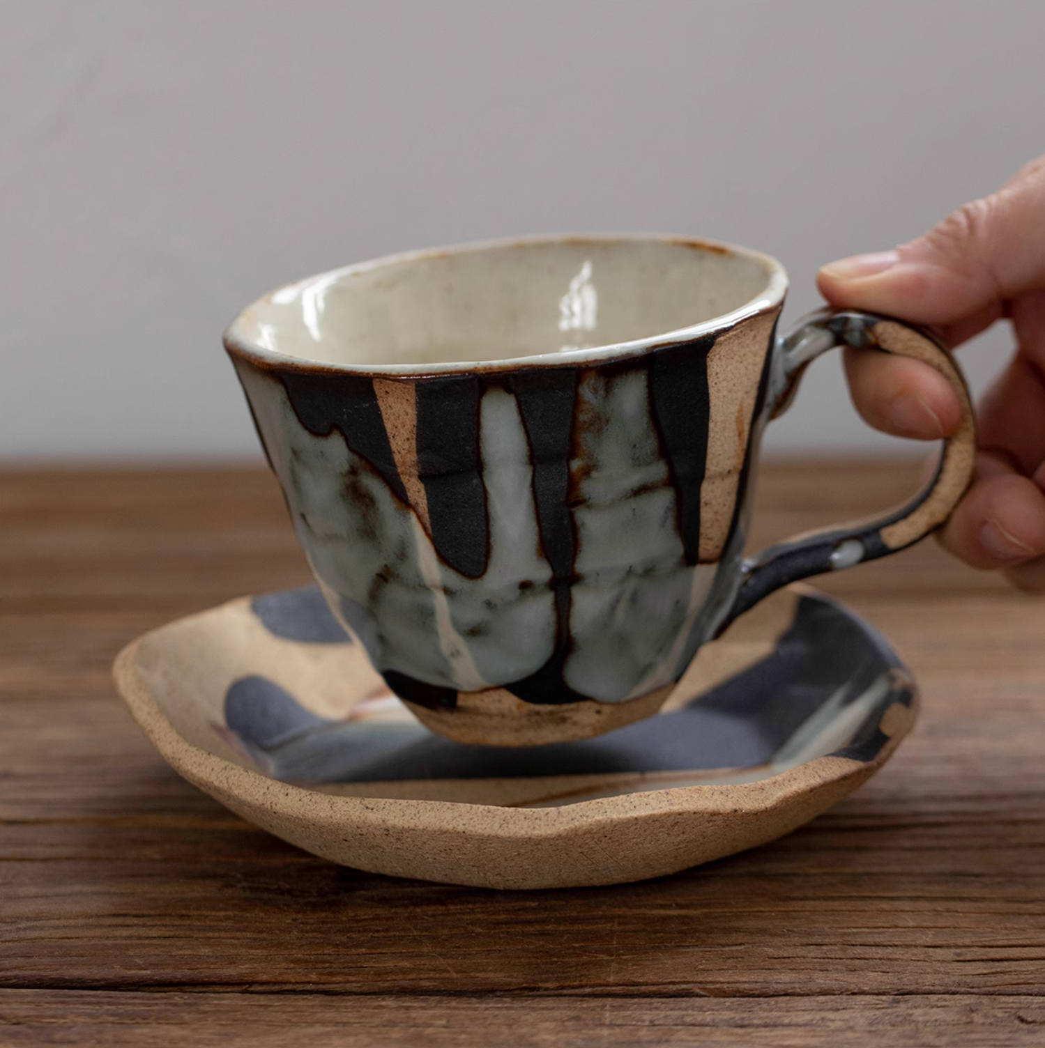 Mino Ware Rustic Hyakuso Ceramic Coffee Cup Set