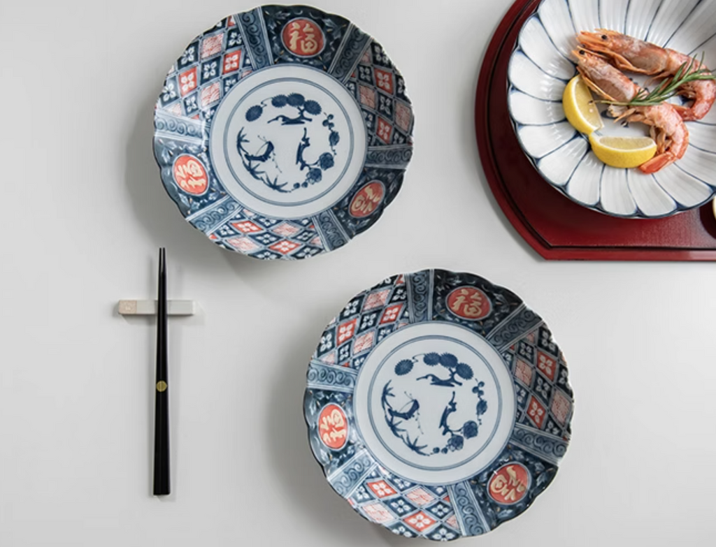 Mino Ware Underglaze 'Fu' Character Ceramic Plate Gift Set