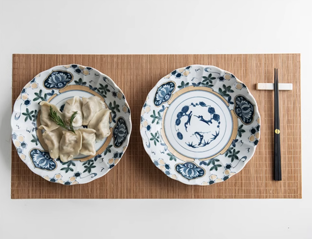 Mino Ware Underglaze 'Fu' Character Ceramic Plate Gift Set