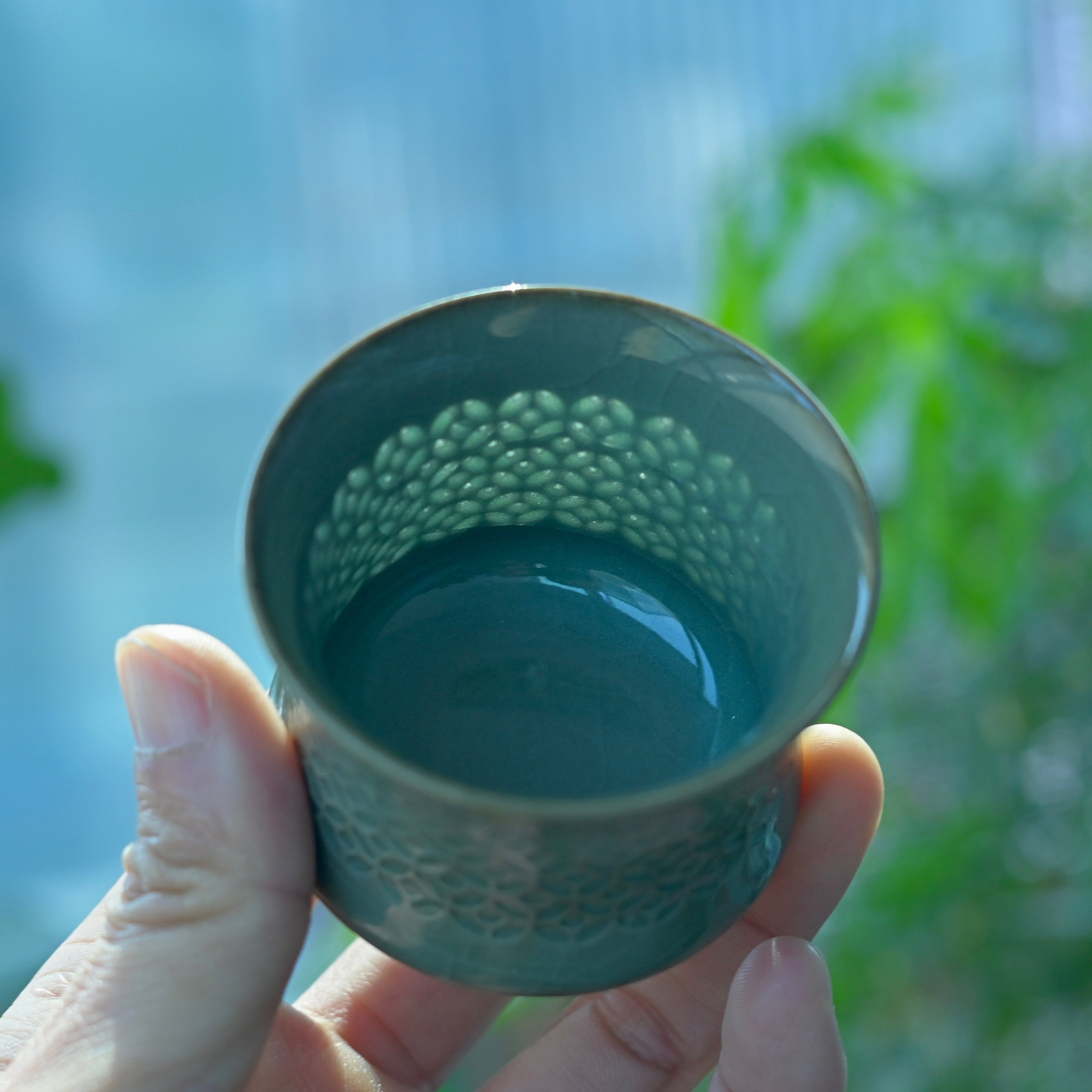 Longquan Celadon Linglong Tea Cup – Handcrafted Hollow-Carved Porcelain