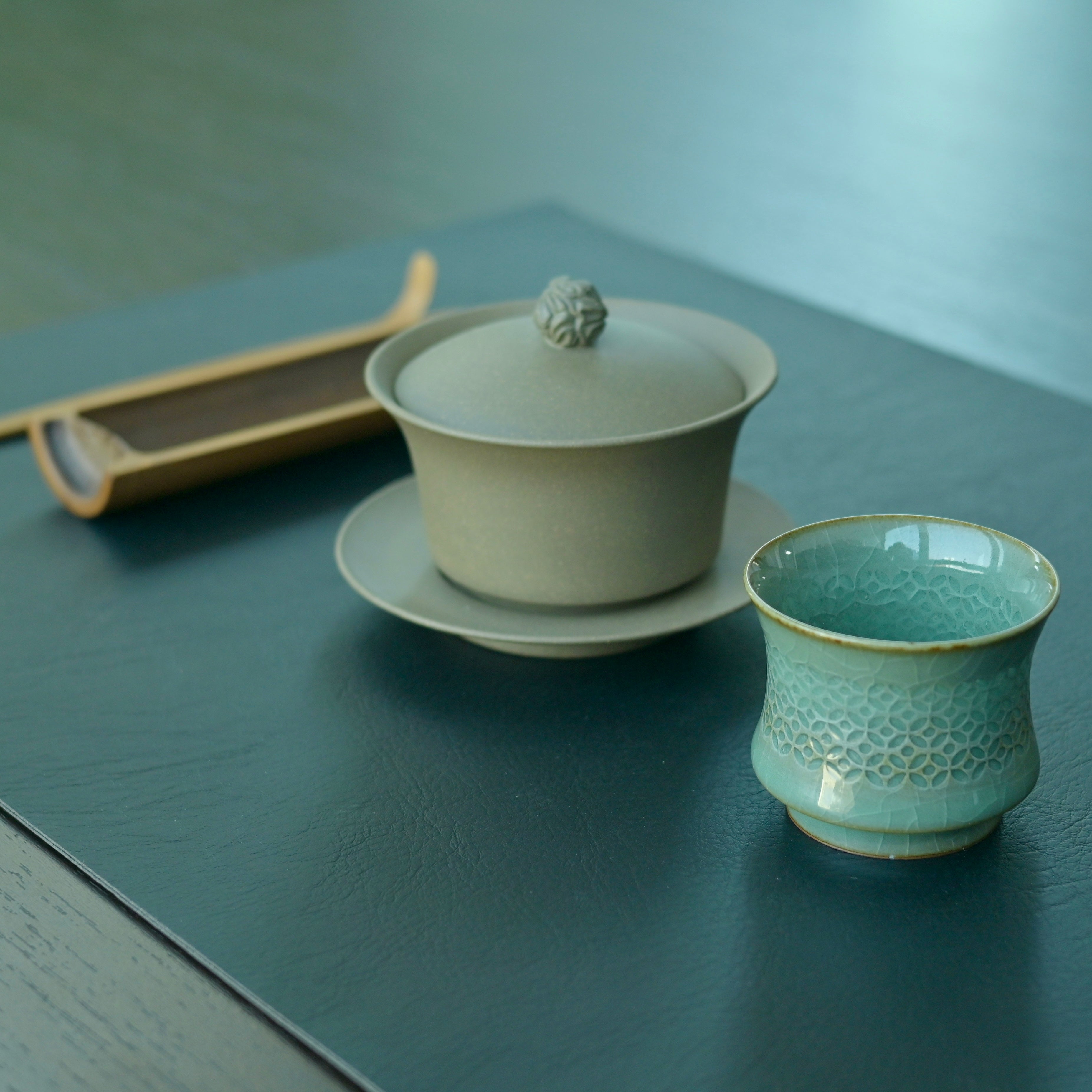 Longquan Celadon Linglong Tea Cup – Handcrafted Hollow-Carved Porcelain