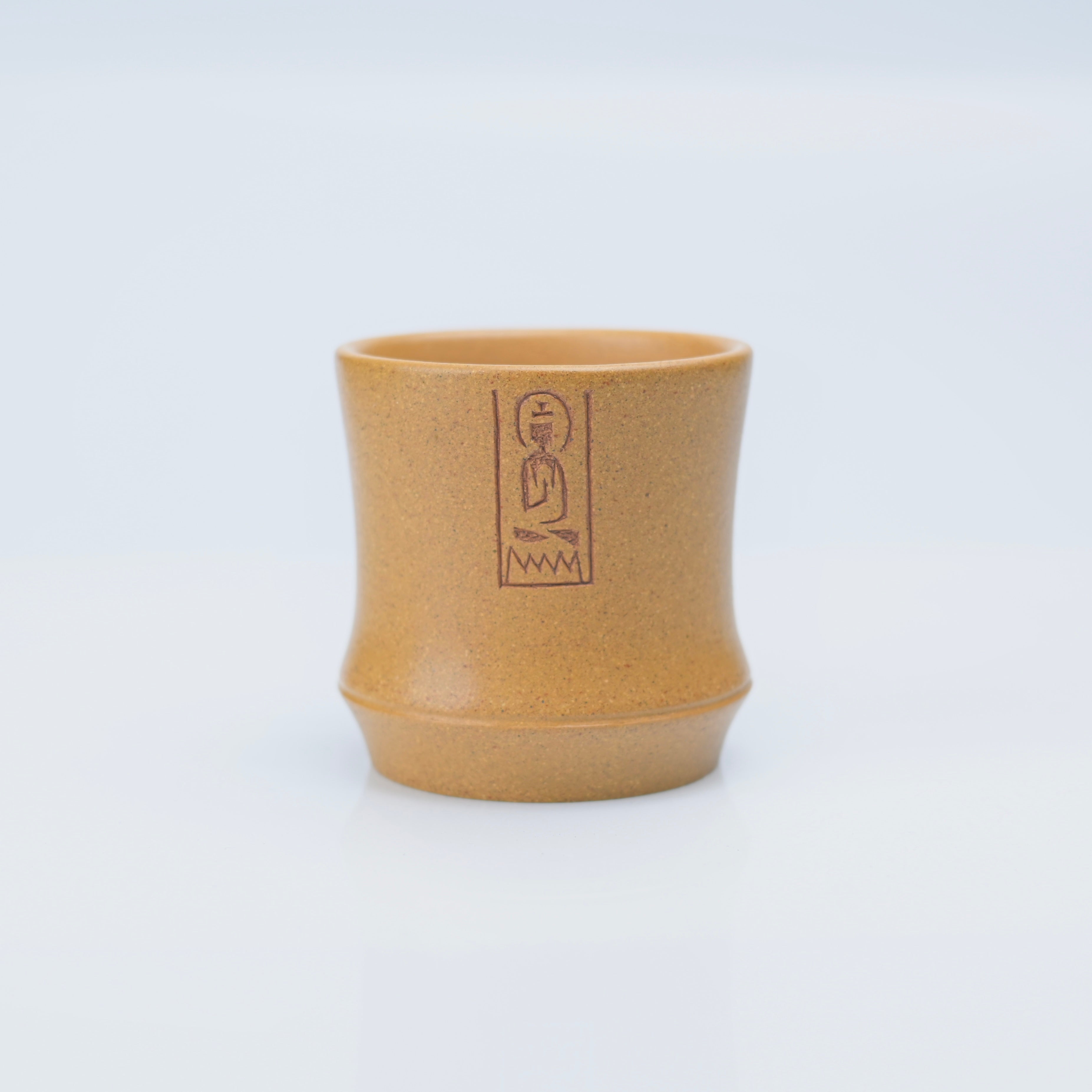 Yixing Huangjiangpo Zisha Zen Tea Cup – Hand-Carved Buddha & Calligraphy, 140ml