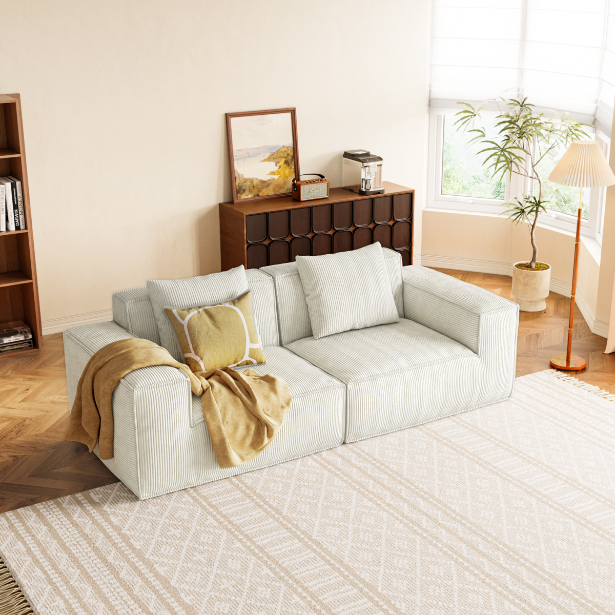 modular sofa can be converted into an oversized sofa bed Free conversion sofa set flexible configuration, soft corduroy cloud velvet fabric two person