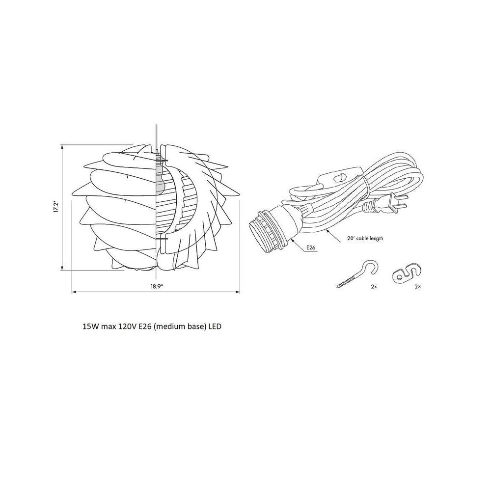 White / White Cord and Plug / Medium: 18.9 in diameter Carmina Pendant Light OPEN BOX