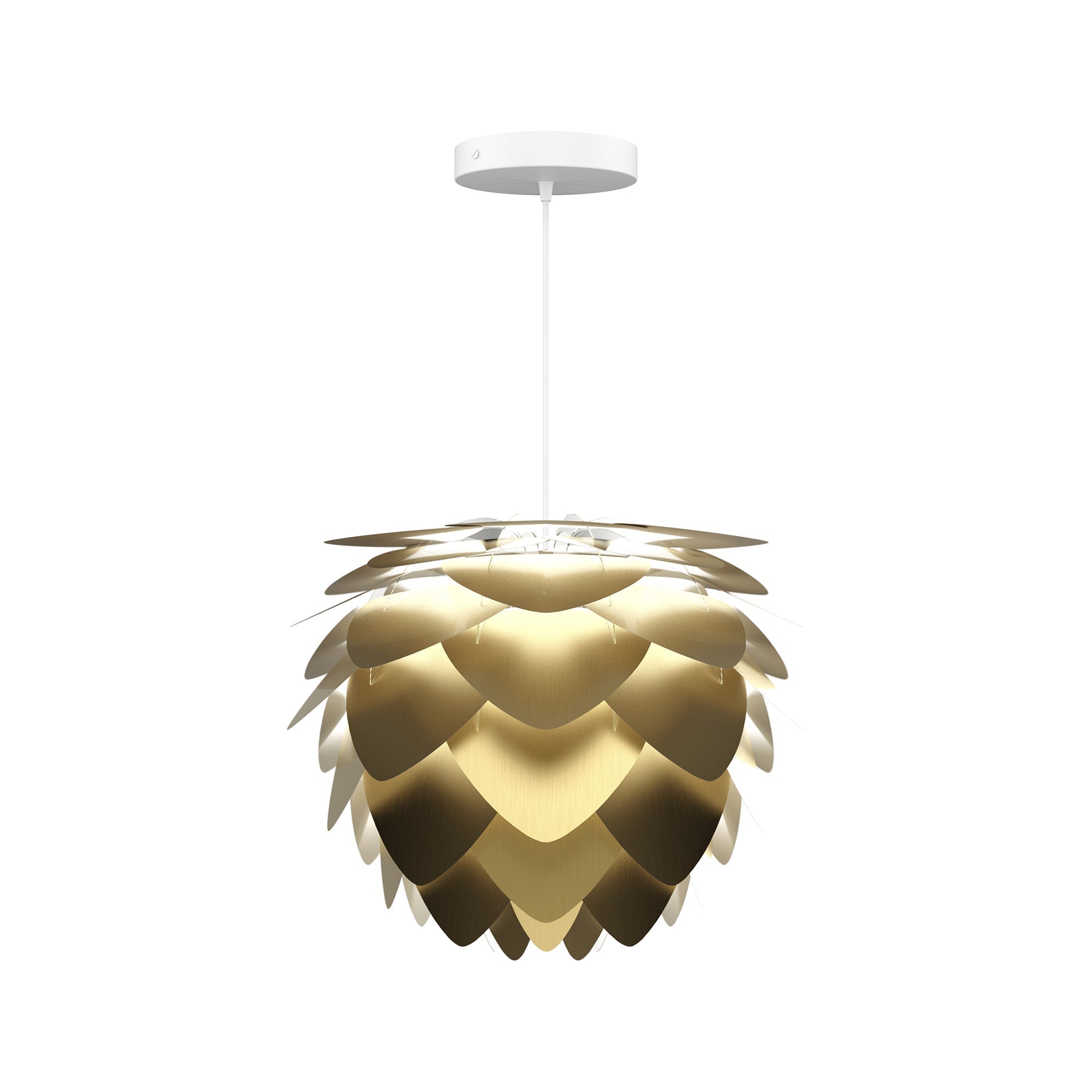 Brushed Brass / White / Cord and Plug / Mini: 15.7 in diameter Aluvia Pendant Light OPEN BOX