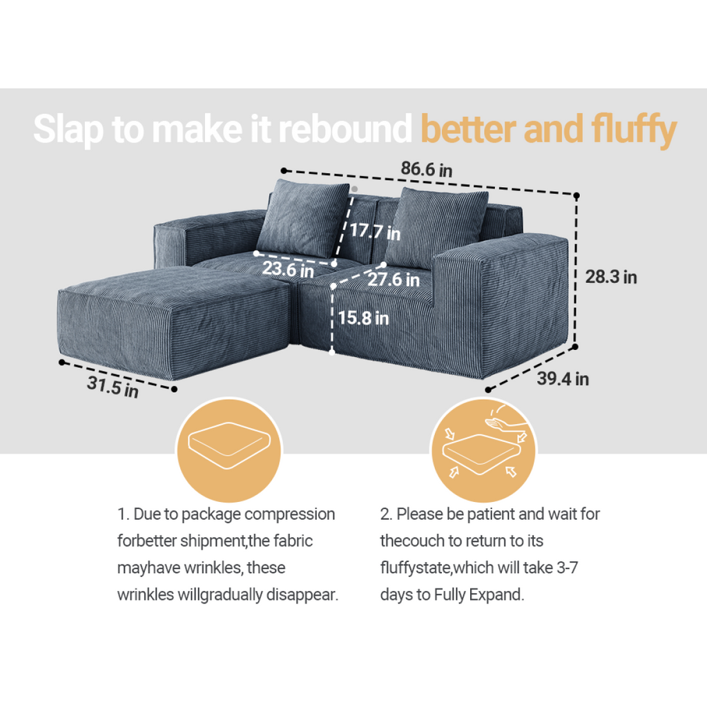 modular sofa can be converted into an oversized sofa bed Free conversion sofa set flexible configuration, soft corduroy cloud velvet fabric two person