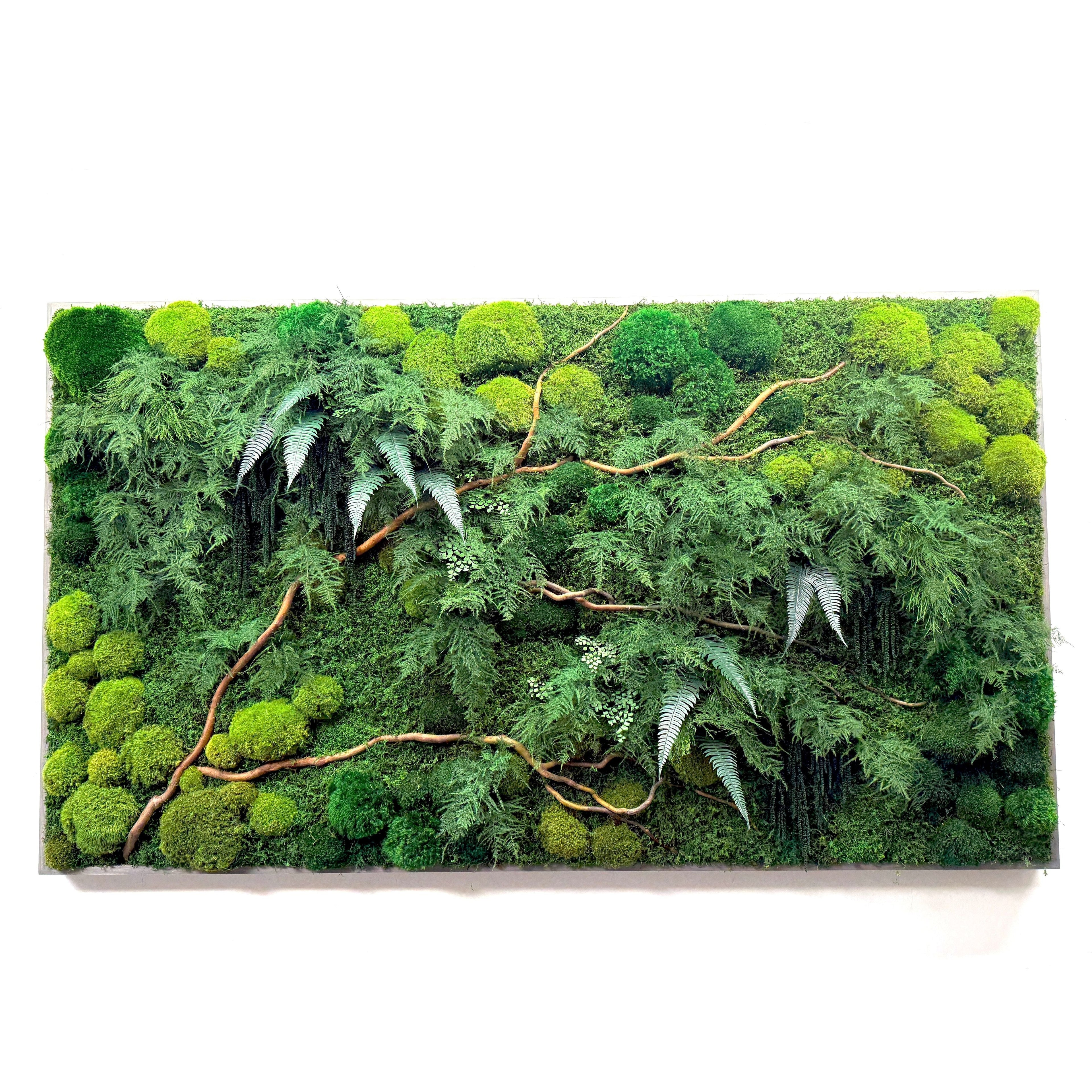 Natural Branch Moss & Ferns Plant Painting Handmade 68” x 33”