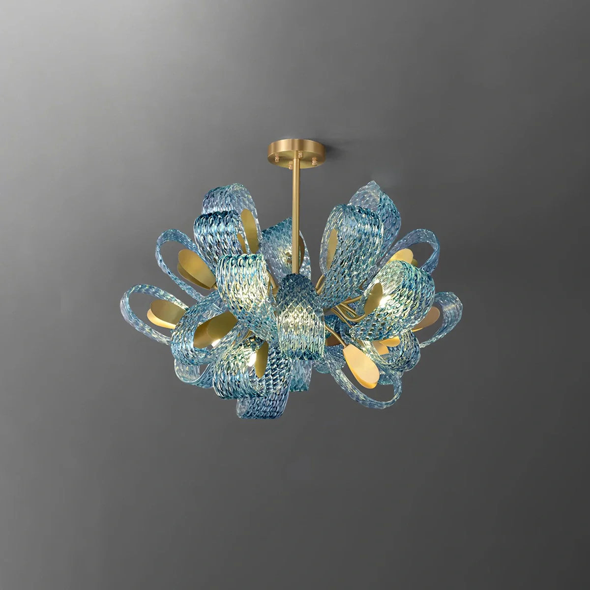 Peacock Blue Art Glass Chandelier for Dining Room