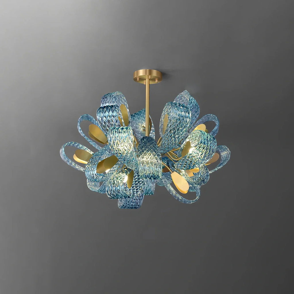 Peacock Blue Art Glass Chandelier for Dining Room