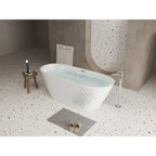 59'' acrylic freestanding bathtub with unique diamond pattern design: spacious oval shape,  Gloss white finish, Chrome overflow and pop-up drain CUPC