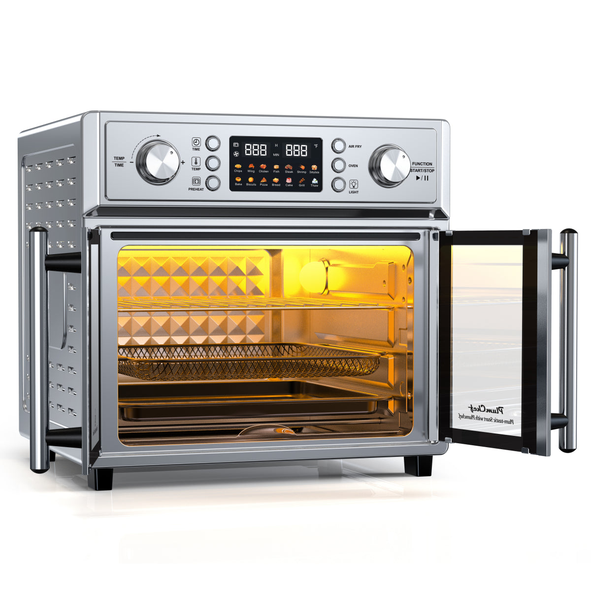 PlumChef 26QT Large French Double Door Air Fryer Oven 1700W 14 Presets 7in1 Silver
