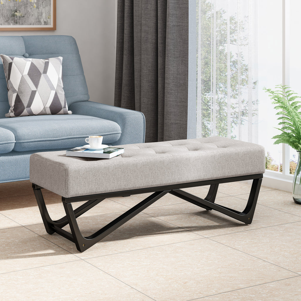 Modern Geometric Bentwood Ottoman in Light Grey