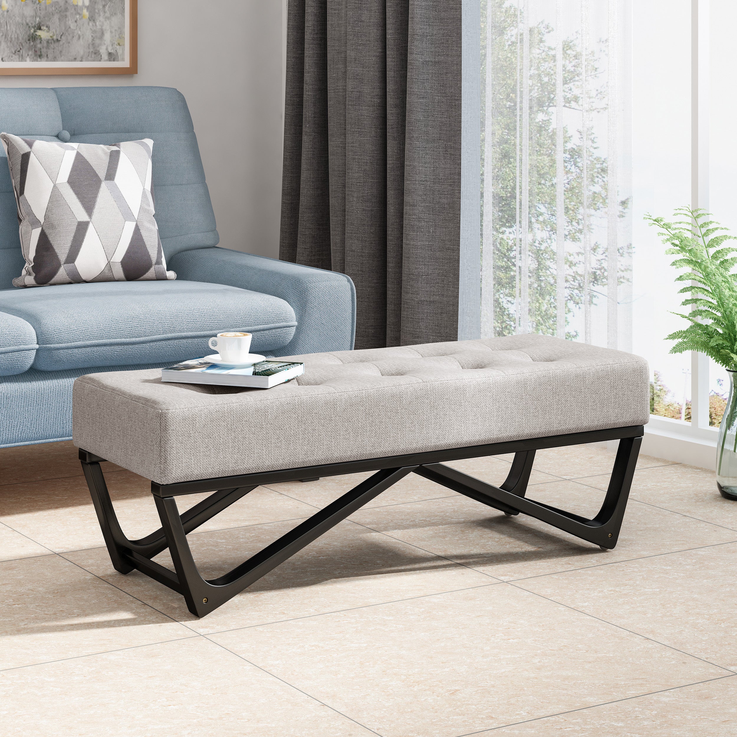 Modern Geometric Bentwood Ottoman in Light Grey