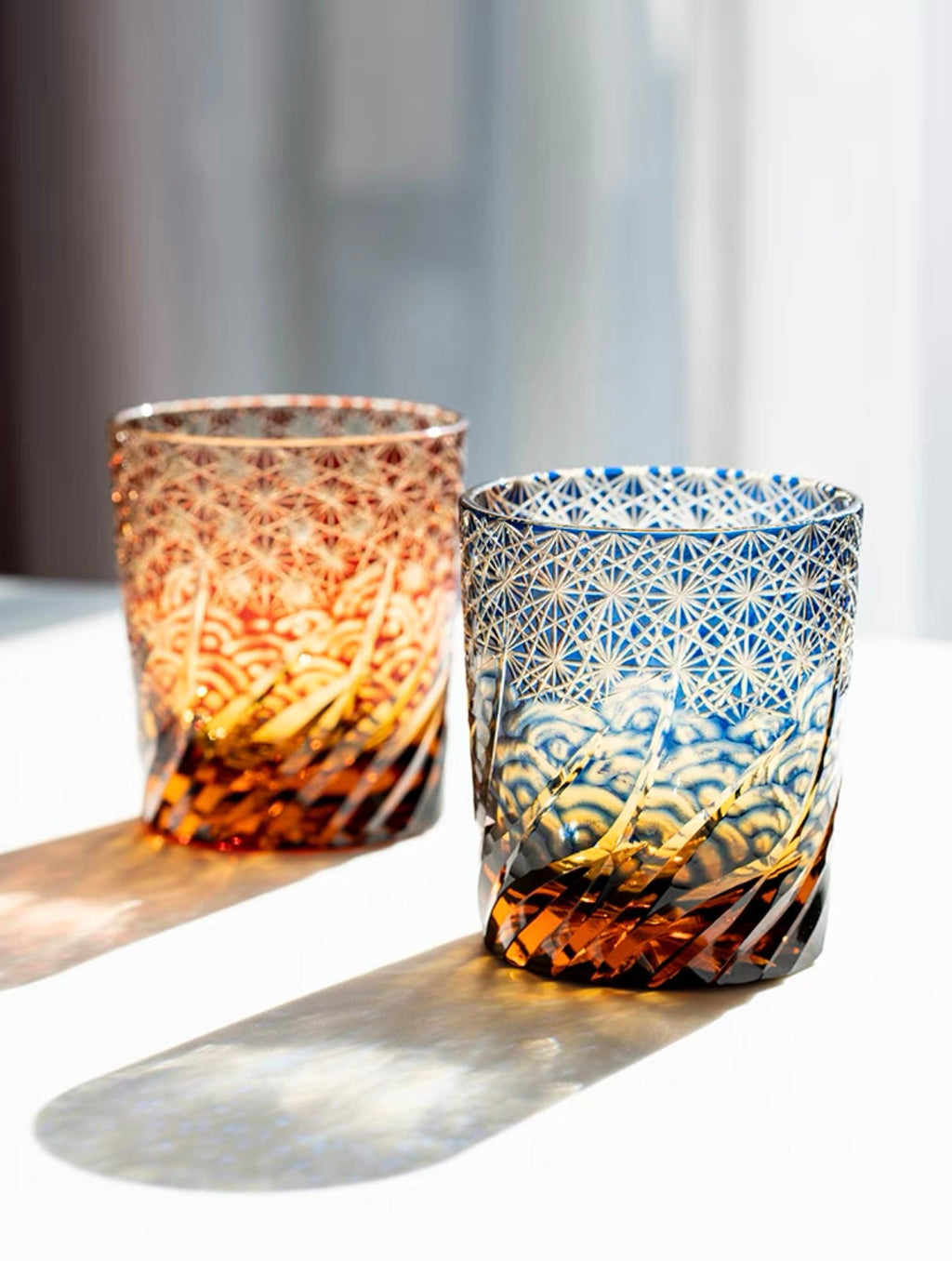 Edo Kiriko Hand-Carved Wave Pattern Whiskey Glass