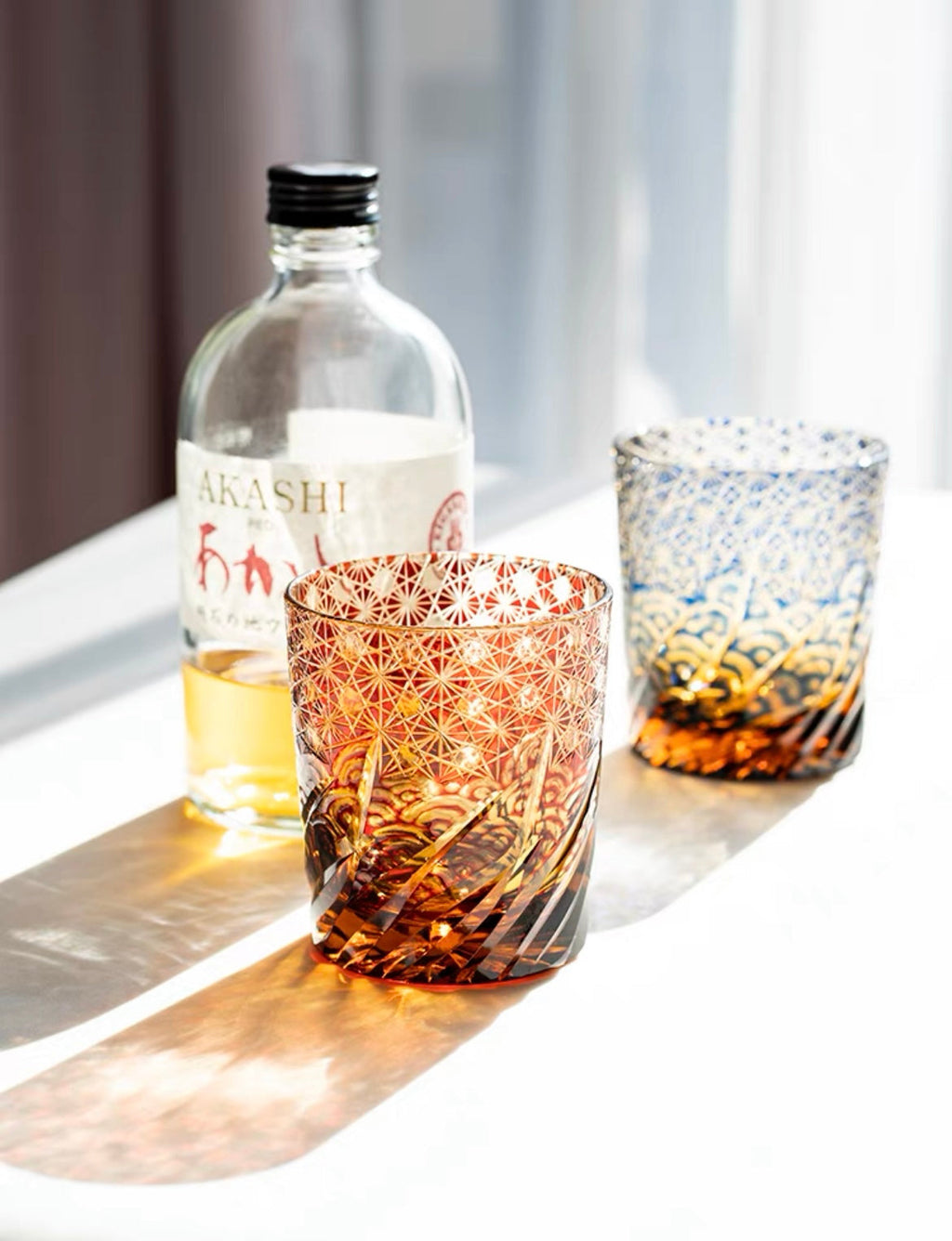 Edo Kiriko Hand-Carved Wave Pattern Whiskey Glass