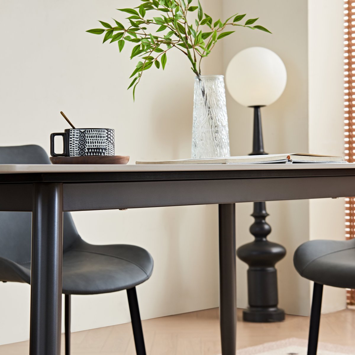 Large Rectangular Table with Strong Metal Base Modern Stone Dining Table