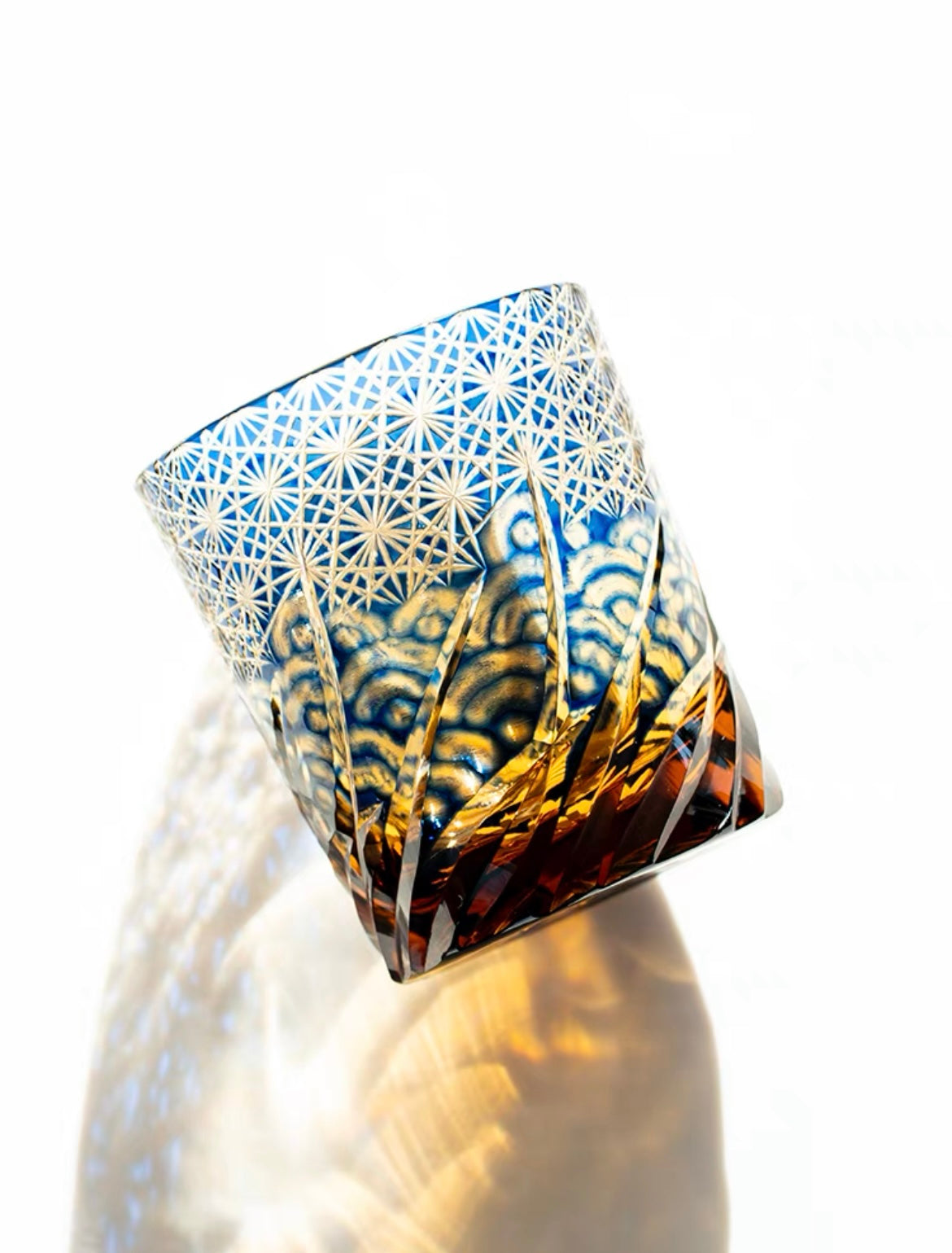 Edo Kiriko Hand-Carved Wave Pattern Whiskey Glass