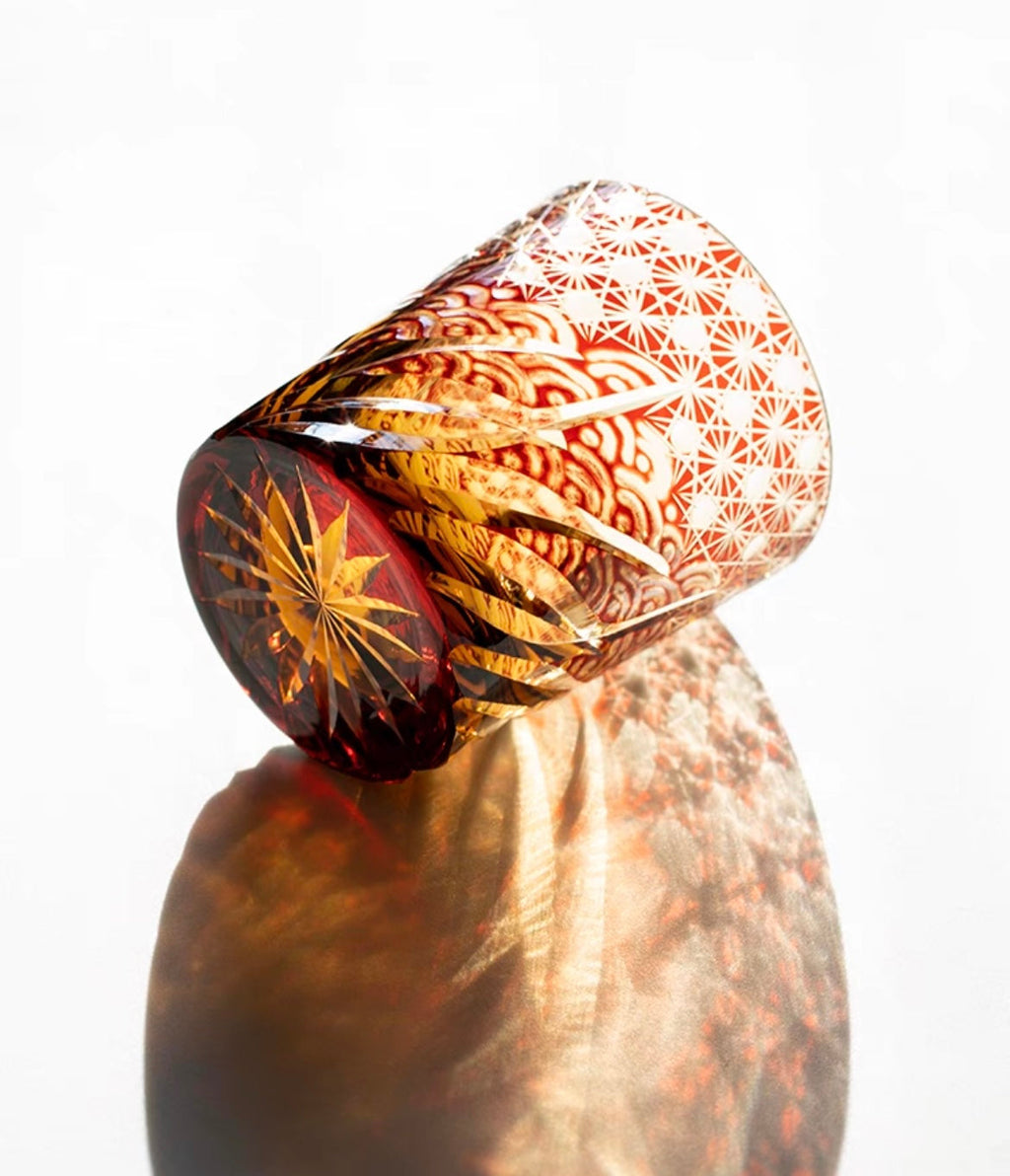 Edo Kiriko Hand-Carved Wave Pattern Whiskey Glass