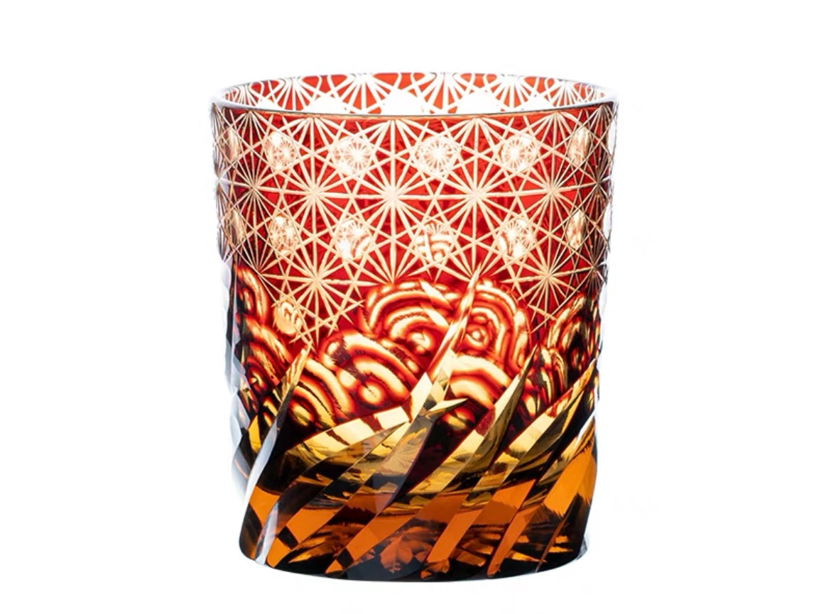 Edo Kiriko Hand-Carved Wave Pattern Whiskey Glass