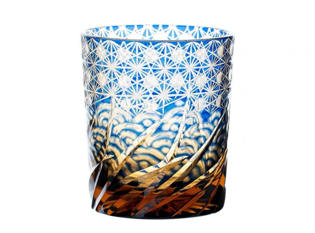 Edo Kiriko Hand-Carved Wave Pattern Whiskey Glass